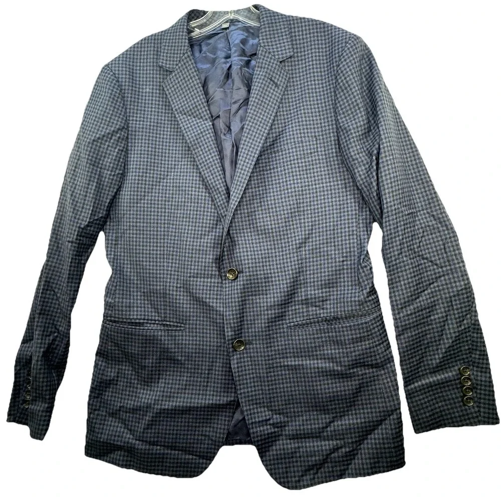 Bonobos‎ Men's Slim Fit Guabello 100% Wool Blue Plaid Blazer 40r 2 Button Preppy